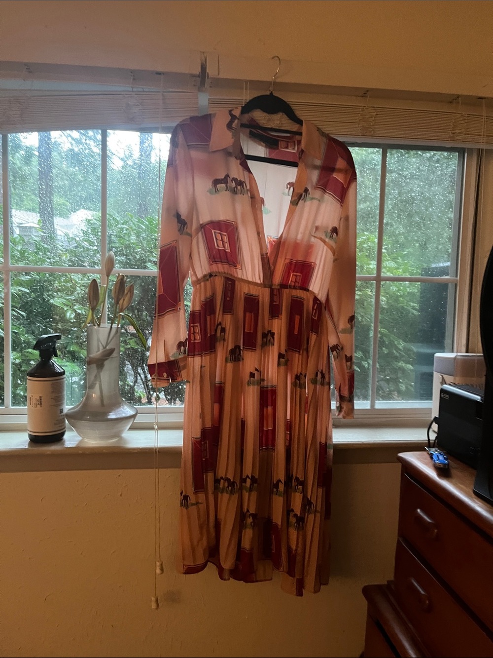 Pink & Red Horse-Print Pleated Shirt Dress - Picture 3 of 5